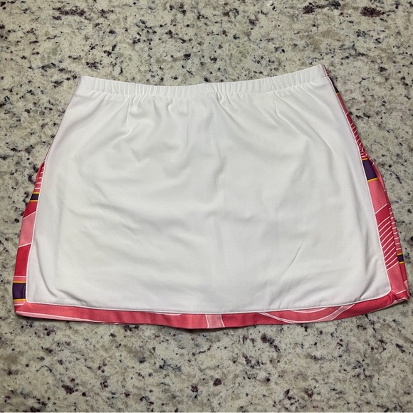 Nike Dri-Fit Tennis Skirt Size XS 0-2 White Coral Geo Print Yellow Swoosh Logo - Picture 4 of 9